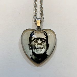 💚Frankenstein Dome Heart Pendant Halloween Necklace•NEW!💚
